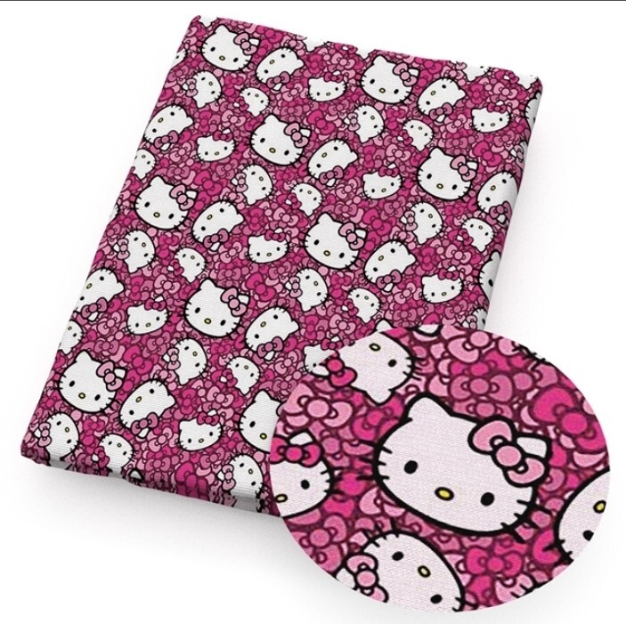 Cartoon 95% Polyester 5% Cotton blend fabric White Kitty 20″x55″ 1265383