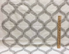 Fabric Beige Linen Leaf Leaves Diamond Stripe Plant Tan Embroidered 58″ Long