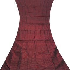 Vintage Maroon 100%Pure Silk Handloom Checks Sari Remnant 5YD Craft Fabric Scrap