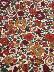 2 yards Vintage flowers red, orange, gold on Cream Floral Cotton fabric 36″ wide