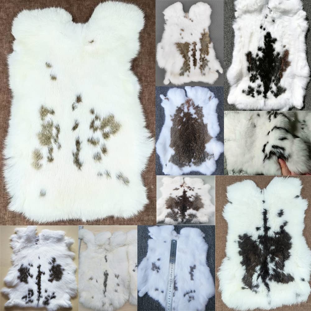 Natural Rabbit Hide Fur Pelts – Craft & Sewing Quality – Spotted Color – 5 Pack