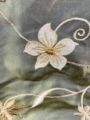 100% SILK TAFFETA EMBROIDERED SILK DRAPERY UPHOLSTERY FABRIC Green – Sold Per Yd