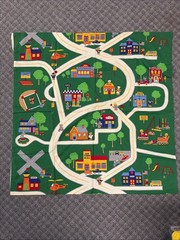 Cranston Fabric Floor Mat Hot Wheels Bear People Town Roads 43”x43” Double Sided
