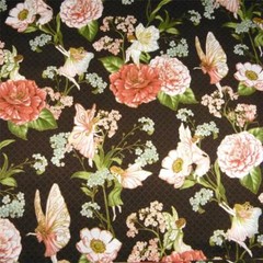 Flowers & Little Fairies, Metallic Gold, Pink & Ivory on Dk.Brown,33″L x44″W