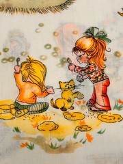 Darling 70s Girls With Cats Manes Holly Hobbie Inspired 45” Wide 7 Yards Fabric