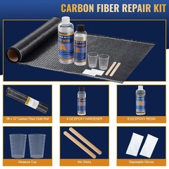 Carbon Fiber Repair Kit 5FT 12″ Cloth Roll 8OZ Resin 4OZ Hardener Fibra de