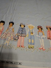 Vintage 2004 Paper Dolls By Patty Reed Border BLUE Fabric 3+YARDS
