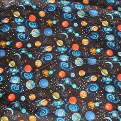 Space Planet Galaxy Fabric 1 Yard X 44″ Cotton Solar System Stars Novelty