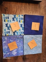 Butterfly Print Cotton Fabric Squares, Blue White Yellow, Quilting Crafts