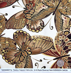 Shimmer Butterflies Metallic Gold On Cream Cotton CM9294 Timeless Treasures BTY
