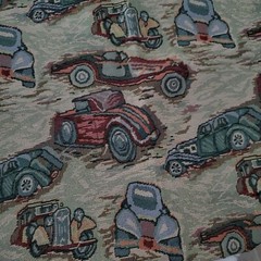 Vintage Cars Print Upholstery Fabric Unbranded Multicolored Green 36″L x 60″W
