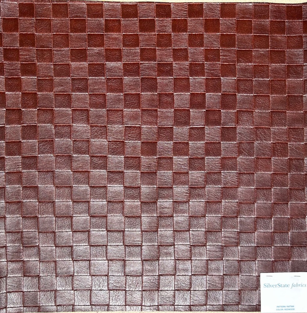 Fabric Upholstery Sample Faux Leather PVC 18″x18″ Woven Pattern Redwood Brown