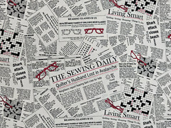 Black & White & Read Allover Fabric Newspaper Glasses Cotton Quilt Fabric BTY