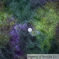 BonEFul Fabric FQ Cotton Quilt Green Purple Batik Swirl Scroll Magic Wizard SALE