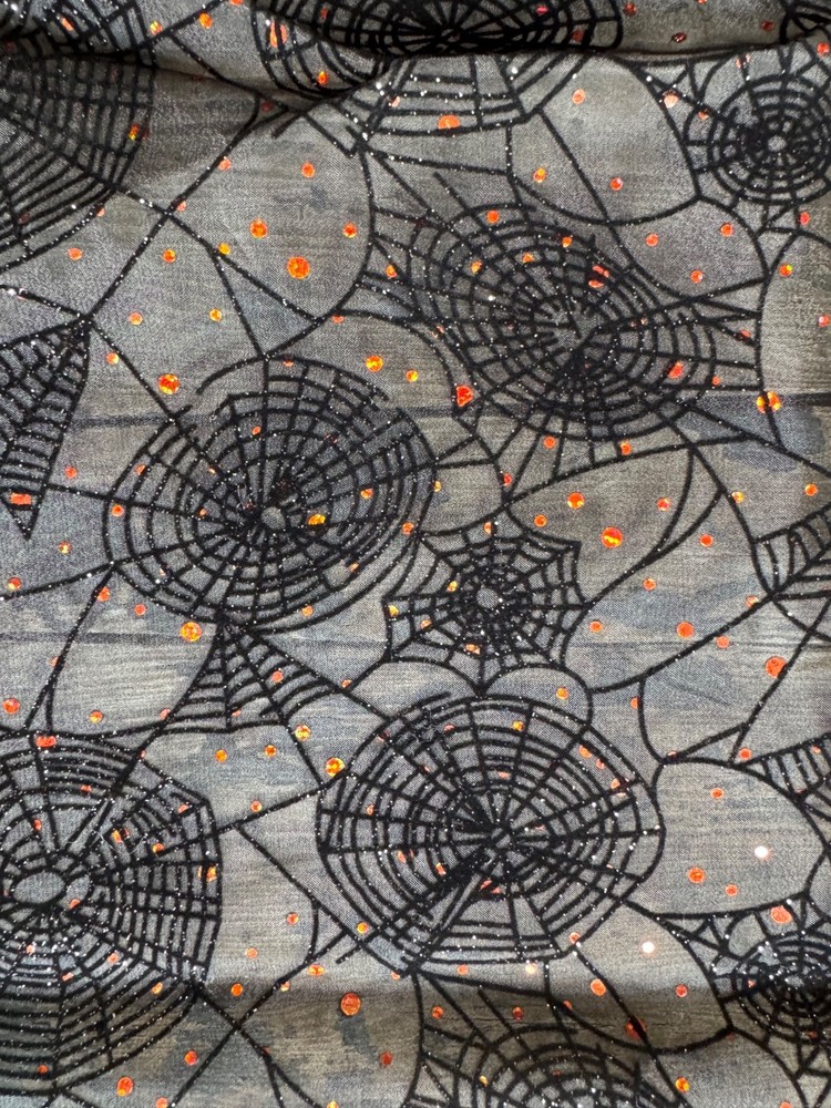 HTF Halloween Black Spider Web Embossed Sheer Fabric Costumes Crafts LAST PIECE