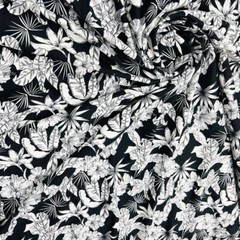 Spandex Fabric 4 way Stretch White & Black Flowers Print by Yard for Swimwear