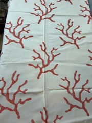 Fabric Lot 1 Yd 16 Ins 54 W Ocean Coastal Red Coral Cream Background Upholstery