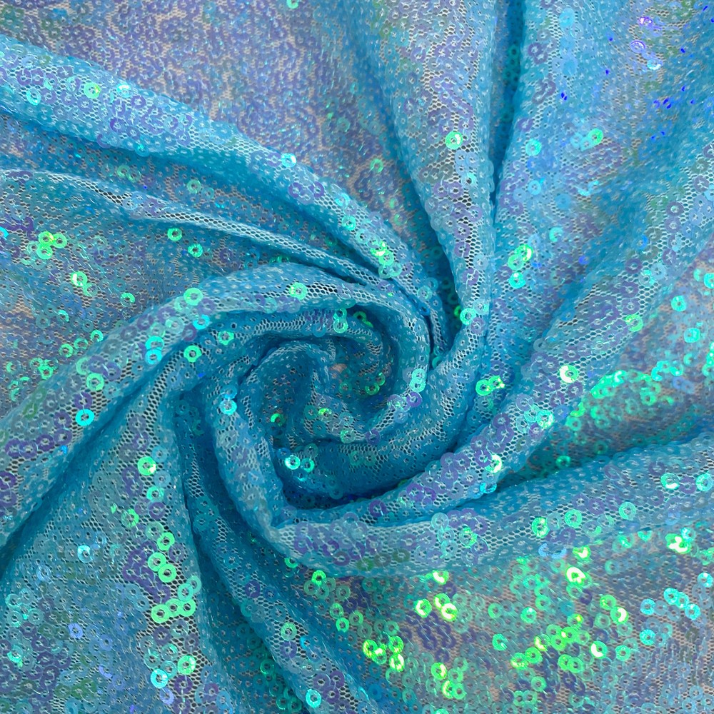 Leila LIGHT BLUE IRIDESCENT Sequins on Mesh Fabric by the Yard – 10050