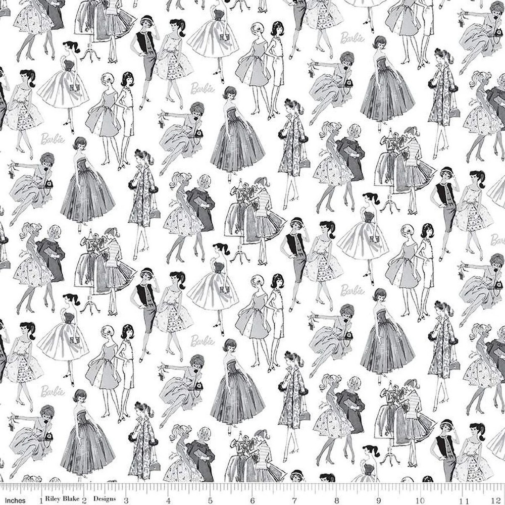 RILEY BLAKE – Barbie Vintage by Mattel – Tonal – White ,1/4 yard