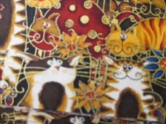 Cotton Fabric Makower Fancy Cats Crowd Rich Colors Gold Metalic Outline BTYx44