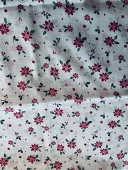 VTG Christmas Holiday Fabric Holly Poinsettia & Red Dots On White BTFQ
