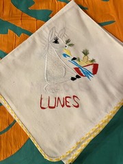 Handcrafted ” DAYS OF WEEK” SPANISH- EMBROIDERED DISH CLOTHS.SET OF FOUR.