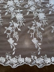 White Embroidered Floral Bridal Lace With Scalloped Edges