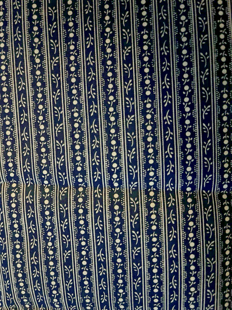 VTG Civil War Repro. Indigo Blue w/ White Floral Wallpaper Stripe BTFQ