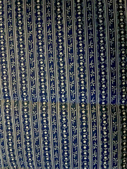 VTG Civil War Repro. Indigo Blue w/ White Floral Wallpaper Stripe BTFQ