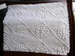 White Vtg Chenille Bedspread Fabric, geometric popcorn dots 19″ x 24″ piece