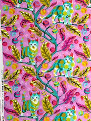 Tula Pink Tabby Road Deja Vu Club Kitty Electroberry Cotton 18″ X 43″ Rare New
