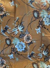 Vintage Fabric Polished Cotton Brown Tropical Print Blue Savalux 70s 1 Y B1