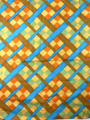 Basket Weave Brown, Blue, Yellow, Green, Orange Fabric 42″ x 44″ Cotton