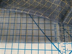 FANCY FABRIC: + 2-2/3 yards x 40″ wide of “SHEER GREY w/Metallic GOLD CHECK
