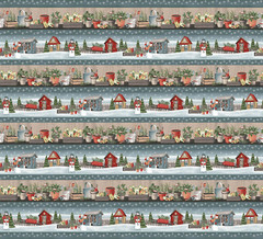 Christmas Fabric Border Stripe Gardening Snowman Cotton Henry Glass By The Yard
