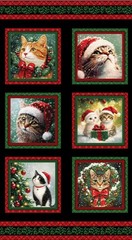 Feline Drive Fabric MERRY CATS Christmas Cats Block Panel – Sold by the Panel