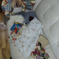 Lot Of embroidered embellishment remnants and fabrics pieces