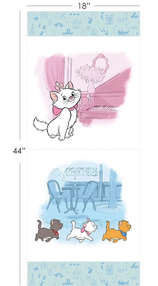 Disney Fabric 18″x44″ Panel The Aristocats 100% Cotton From Camelot