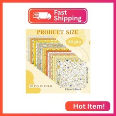 HunnmingRe 20 Pcs 10”x10” Yellow Flower Quilting Fabric Square Spring Floral P