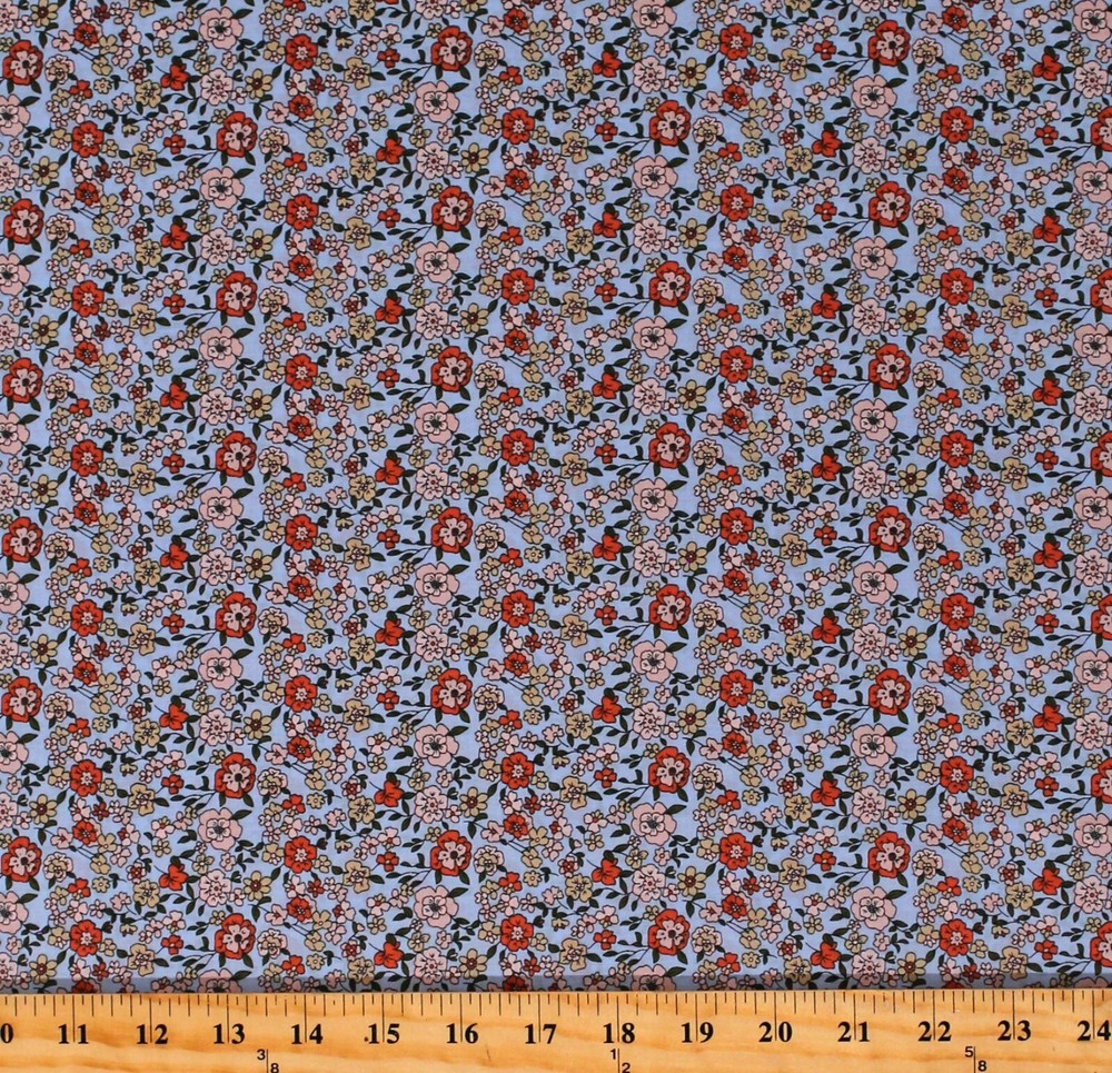 Cotton Lawn Batiste Blue Floral Calico Flowers 58″ Fabric by the Yard D164.08