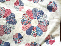 BTY Cranston VIP Cheater Quilt Fabric Dresden Plate 44″ Floral Pastel Pink Blue