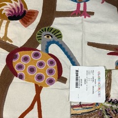 CLARANCE HOUSE Signature Whimsical POLLY BIRDS Crewel Fabric Sample 26”x26”