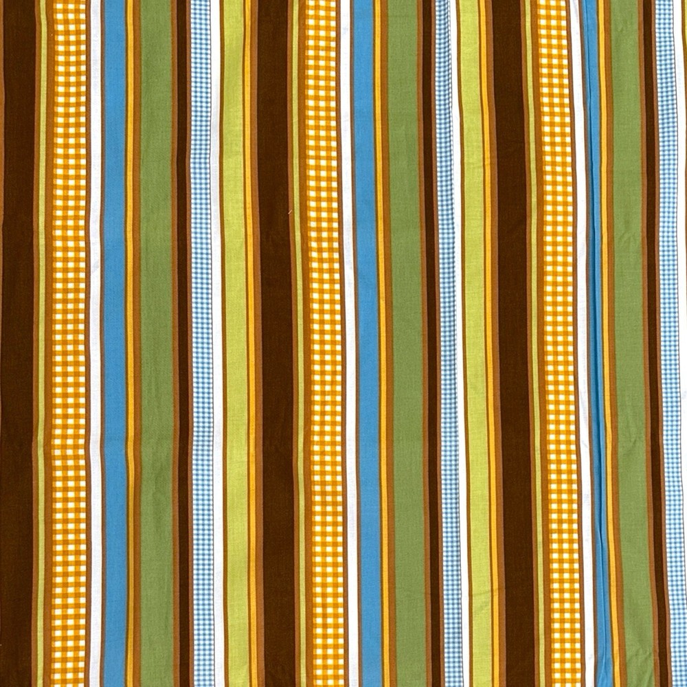 VTG Stripe Check Fabric 70s Retro Blue Green Brown Cotton Fabric 2.75 Yds x 42″