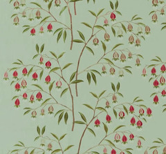 SANDERSON CURTAIN FABRIC Chinese Lanterns 4.6 METRES MINT/APRICOT EMBROIDERED