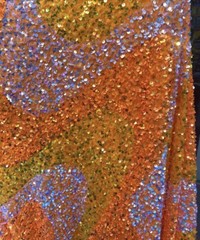 Orange Wave sequin stretch Velvet fabirc 54” wide
