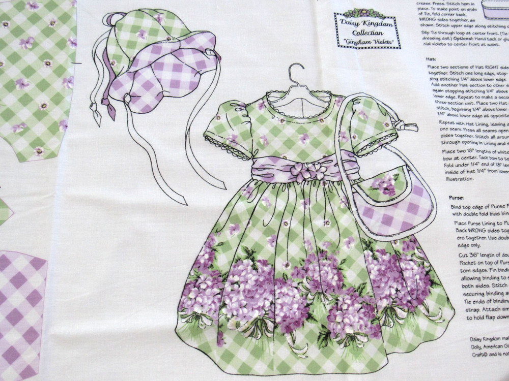Daisy Kingdom GINGHAM VIOLETS Daisy Dolly Dress 17-19″ Doll Cut & Sew Fabric