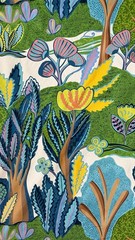 Thibaut F945009 Albero Green and Blue Cotton Chintz Fabric 5 Yards