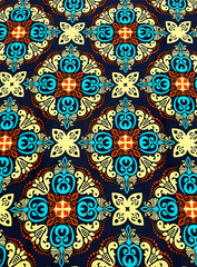 Polyester High Quality Design – Navy Turquoise Yellow Cream Stone Brick Black