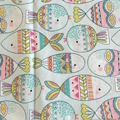 1.7 YD Novelty Fish Fabric Aqua Blue Cotton Print Hobby Lobby