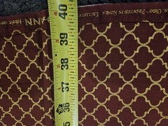 2 38 X 38 Squares “Buttercream” brand Trellis pattern fabric in red and gold